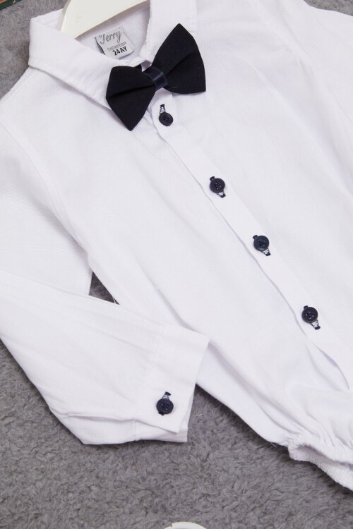 Beyaz Çıtçıtlı Gömlekli Pantolonlu Erkek Bebek Takım 15383