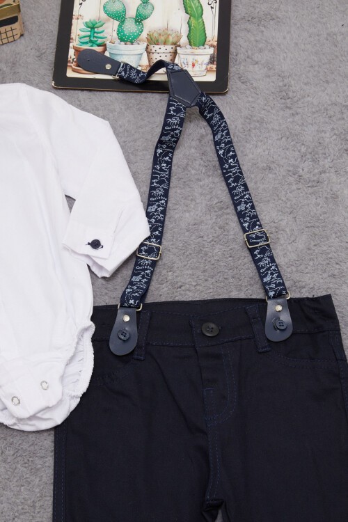 Beyaz Çıtçıtlı Gömlekli Pantolonlu Erkek Bebek Takım 15383