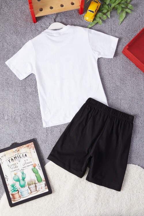 Beyaz Cool Karakter Baskılı Erkek Çocuk Şortlu Takım 15290