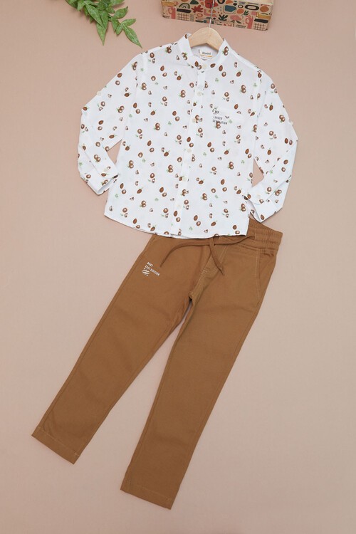 Beyaz Desenli Gömlekli Erkek Çocuk Alt Üst Takım 15098