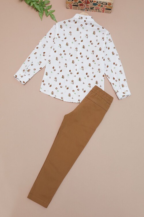 Beyaz Desenli Gömlekli Erkek Çocuk Alt Üst Takım 15098