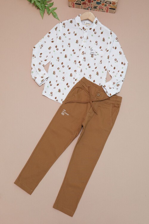 Beyaz Desenli Gömlekli Erkek Çocuk Alt Üst Takım 15098