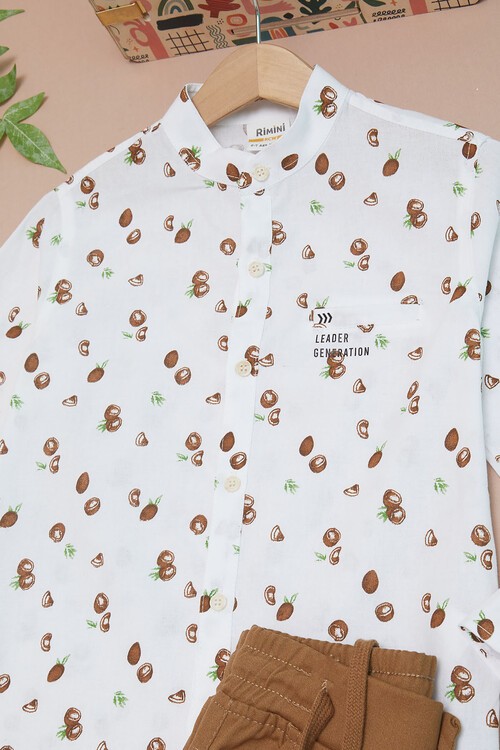 Beyaz Desenli Gömlekli Erkek Çocuk Alt Üst Takım 15098