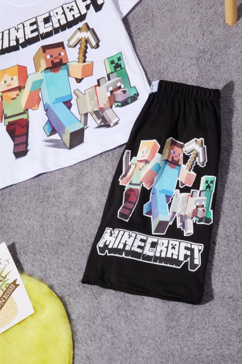 Beyaz Karakter Baskılı Erkek Çocuk Şortlu Takım 15278