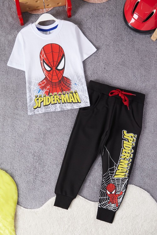 Beyaz Örümcek Adam Baskılı Tişörtlü Erkek Çocuk Takım 15216