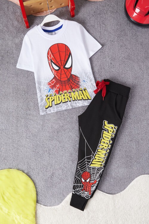 Beyaz Örümcek Adam Baskılı Tişörtlü Erkek Çocuk Takım 15216