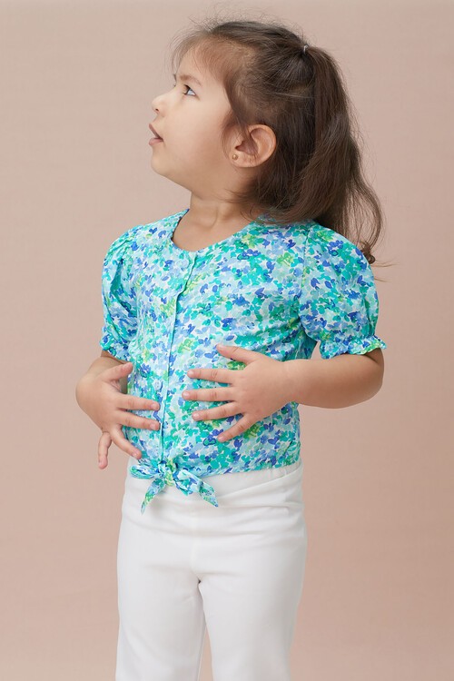 Çiçek Desenli İspanyol Paça Pantolon Gömlekli Kız Takım 15127