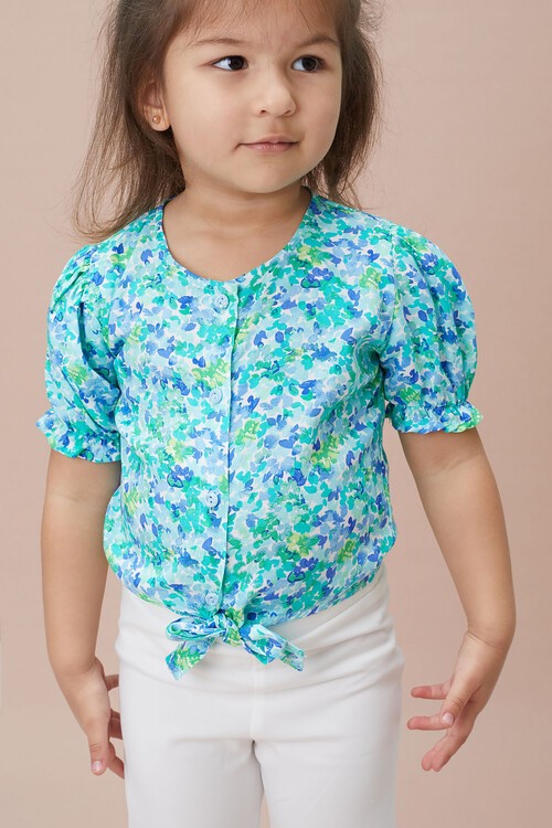 Çiçek Desenli İspanyol Paça Pantolon Gömlekli Kız Takım 15127