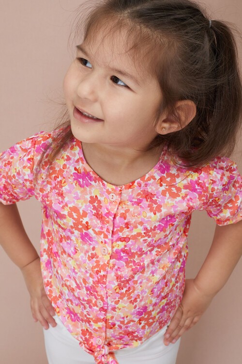 Çiçek Desenli İspanyol Paça Pantolon Gömlekli Kız Takım 15127