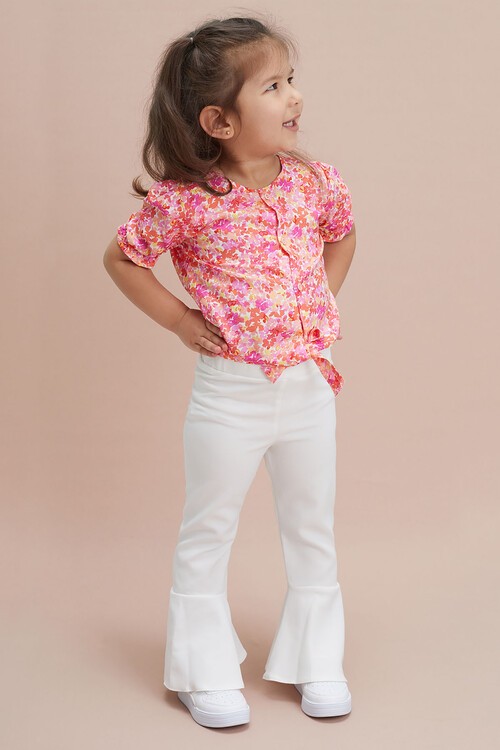 Çiçek Desenli İspanyol Paça Pantolon Gömlekli Kız Takım 15127