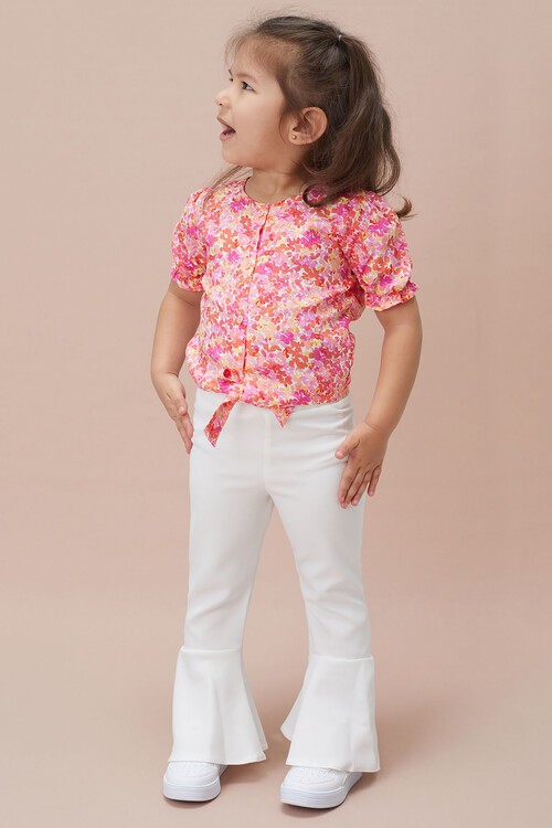 Çiçek Desenli İspanyol Paça Pantolon Gömlekli Kız Takım 15127