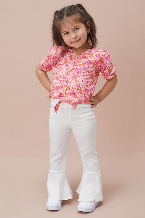 Çiçek Desenli İspanyol Paça Pantolon Gömlekli Kız Takım 15127