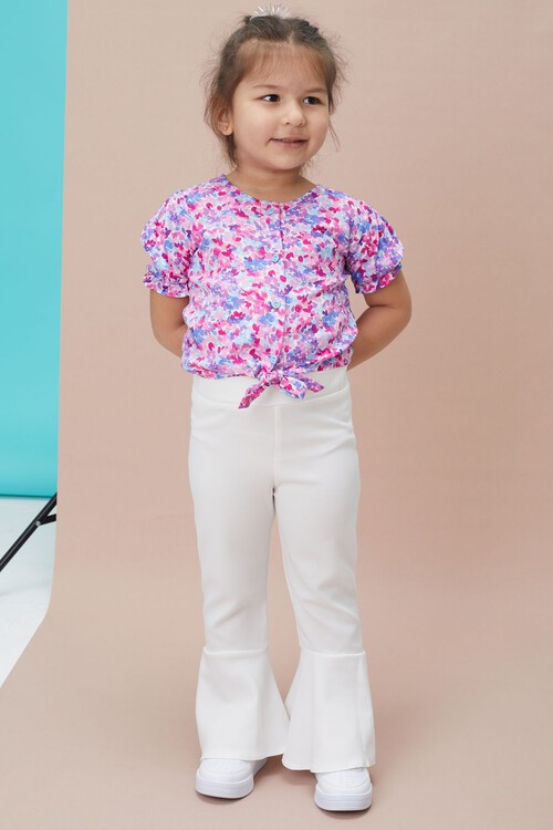 Çiçek Desenli İspanyol Paça Pantolon Gömlekli Kız Takım 15127