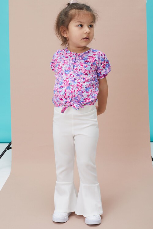 Çiçek Desenli İspanyol Paça Pantolon Gömlekli Kız Takım 15127
