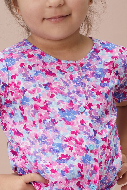 Çiçek Desenli İspanyol Paça Pantolon Gömlekli Kız Takım 15127