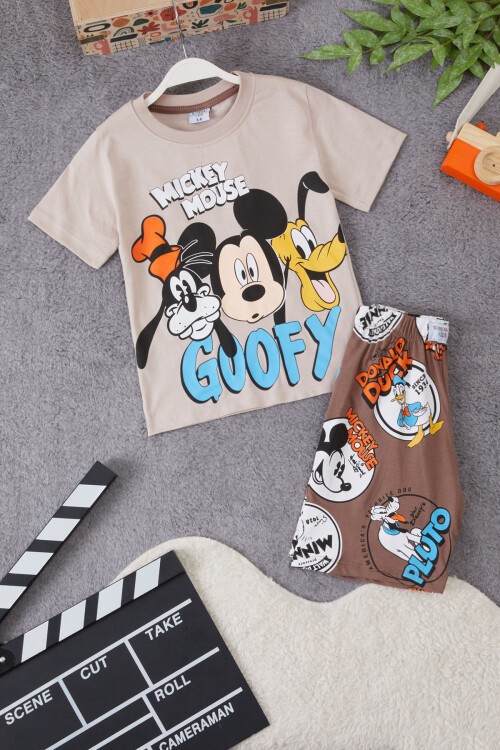 Çizgi Karakter Baskılı Erkek Çocuk Şortlu Takım 15283