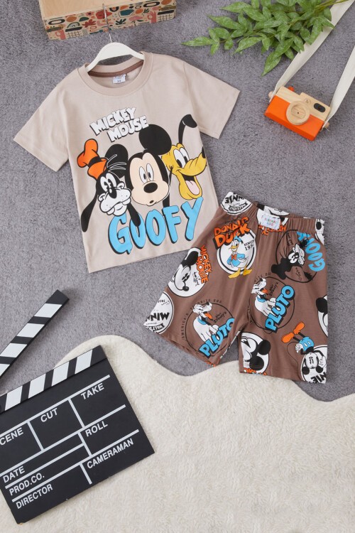 Çizgi Karakter Baskılı Erkek Çocuk Şortlu Takım 15283