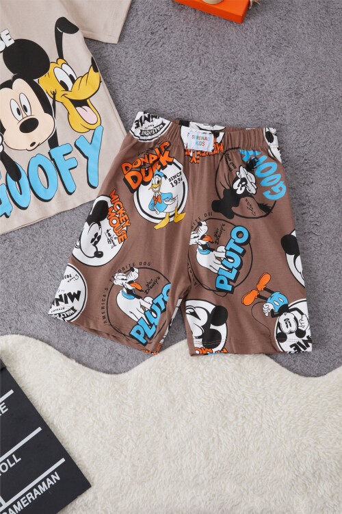 Çizgi Karakter Baskılı Erkek Çocuk Şortlu Takım 15283
