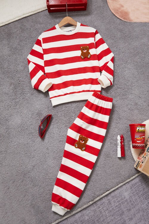 Çizgili Ayıcık Nakışlı Eşofman Takımı Unisex 14971