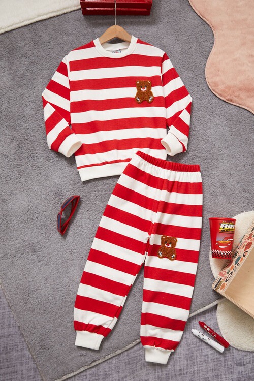 Çizgili Ayıcık Nakışlı Eşofman Takımı Unisex 14971