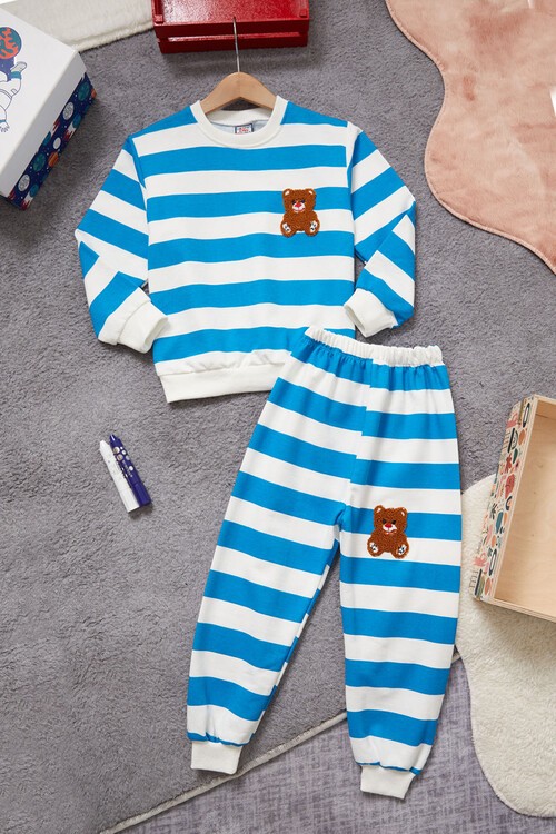 Çizgili Ayıcık Nakışlı Eşofman Takımı Unisex 14971