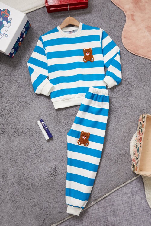 Çizgili Ayıcık Nakışlı Eşofman Takımı Unisex 14971