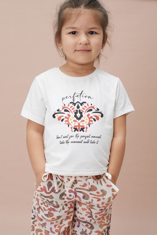 Desenli Bluz ve Pantolonlu Kız Çocuk 2li Takım 15133