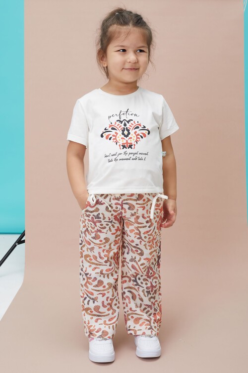 Desenli Bluz ve Pantolonlu Kız Çocuk 2li Takım 15133