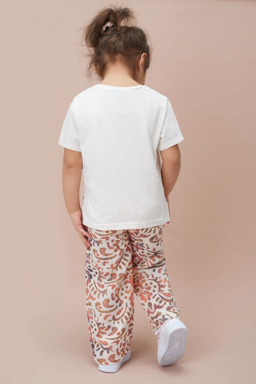 Desenli Bluz ve Pantolonlu Kız Çocuk 2li Takım 15133