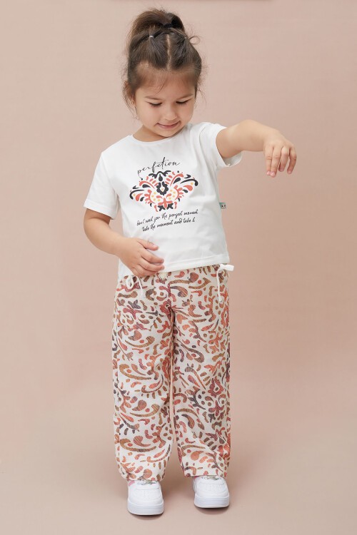 Desenli Bluz ve Pantolonlu Kız Çocuk 2li Takım 15133
