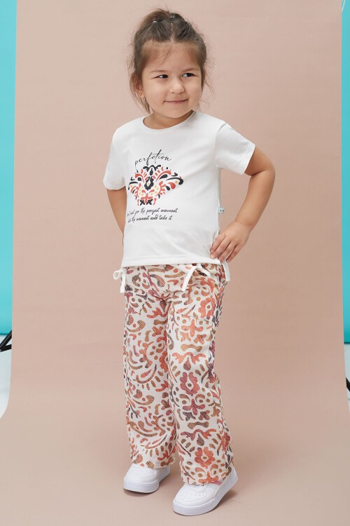 Desenli Bluz ve Pantolonlu Kız Çocuk 2li Takım 15133
