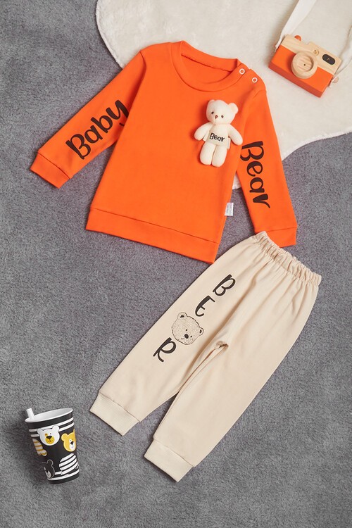 Erkek Bebek Ayıcıklı Yazı Baskılı Eşofman Takım 14627