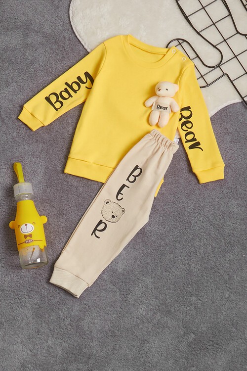 Erkek Bebek Ayıcıklı Yazı Baskılı Eşofman Takım 14627
