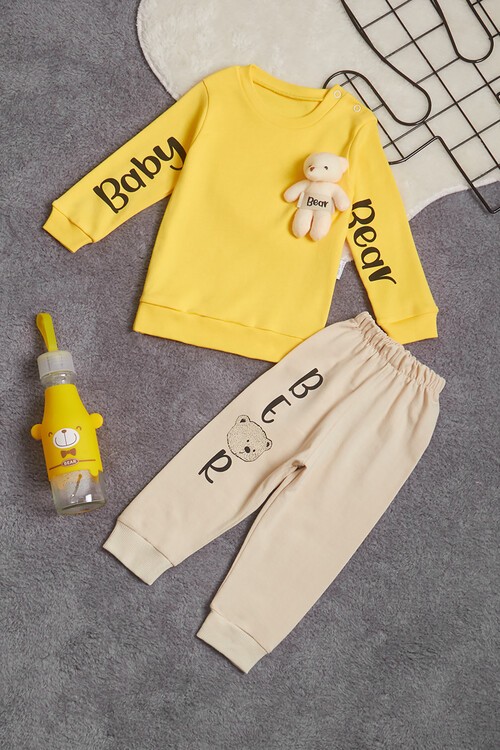 Erkek Bebek Ayıcıklı Yazı Baskılı Eşofman Takım 14627