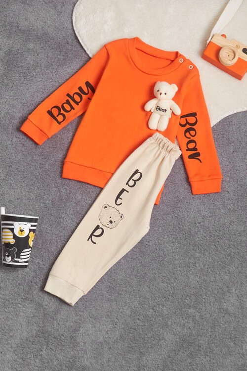 Erkek Bebek Ayıcıklı Yazı Baskılı Eşofman Takım 14627