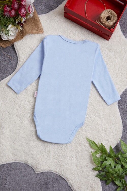 Erkek Bebek Mavi Uzun Kollu Çıtçıtlı Badi 14984