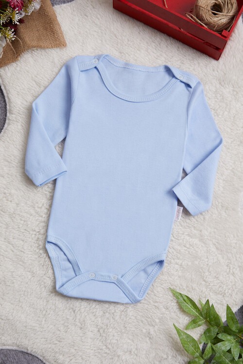 Erkek Bebek Mavi Uzun Kollu Çıtçıtlı Badi 14984