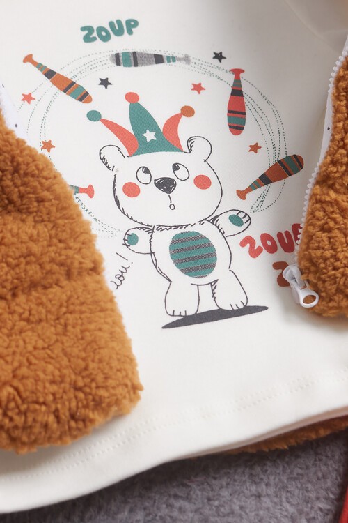 Erkek Bebek Pofuduk Yelekli Ayıcıklı 3lü Eşofman Takımı 14586