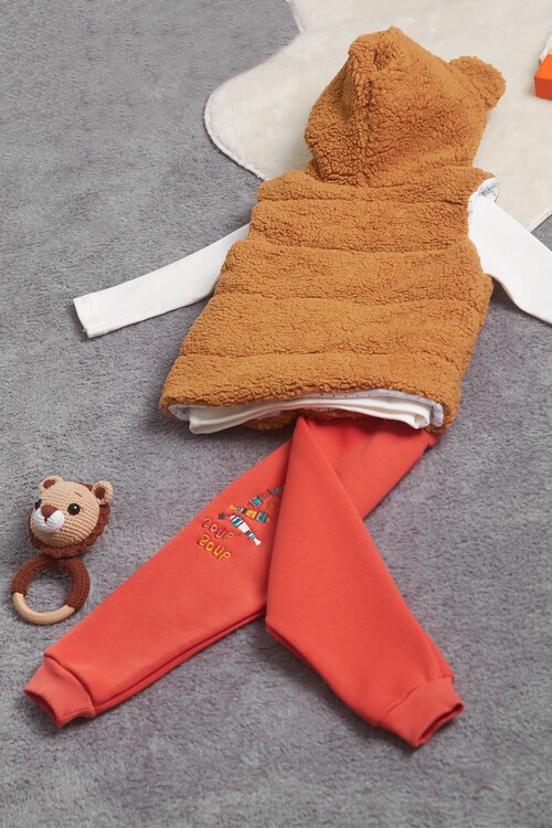 Erkek Bebek Pofuduk Yelekli Ayıcıklı 3lü Eşofman Takımı 14586