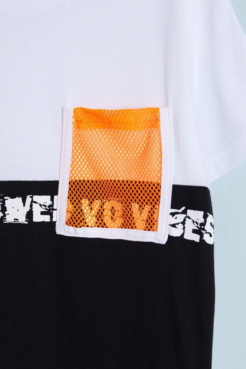 Erkek Çocuk Beyaz Göğüs Cep Detay 8-13 Yaş T-Shirt 4139