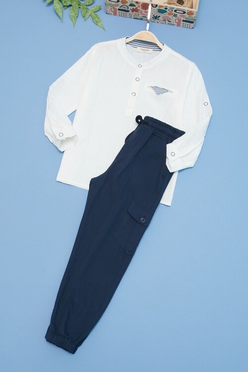 Erkek Çocuk Beyaz Gömlek ve Pantolonlu 2li Takım 15131