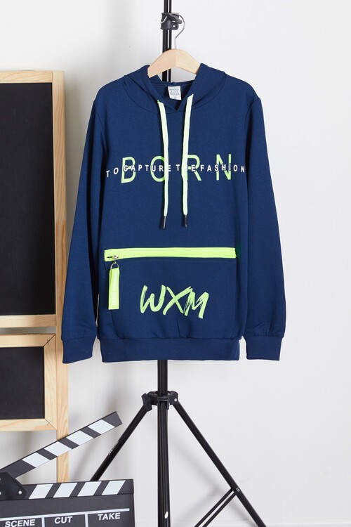 Erkek Çocuk Born Baskılı Kapşonlu Sweatshirt 9-12Yaş 14023