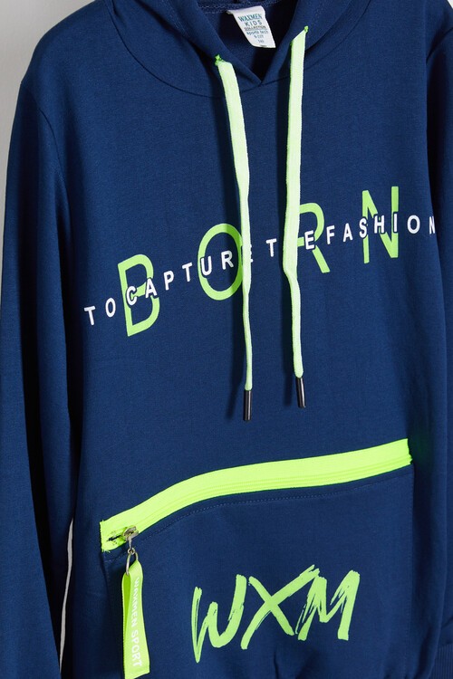 Erkek Çocuk Born Baskılı Kapşonlu Sweatshirt 9-12Yaş 14023