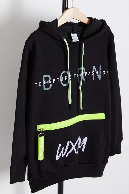 Erkek Çocuk Born Baskılı Kapşonlu Sweatshirt 9-12Yaş 14023