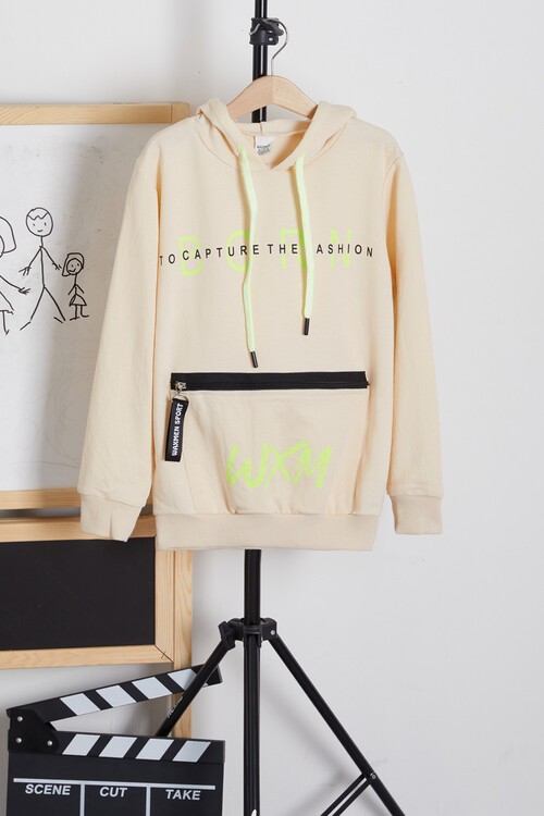 Erkek Çocuk Born Baskılı Kapşonlu Sweatshirt 9-12Yaş 14023