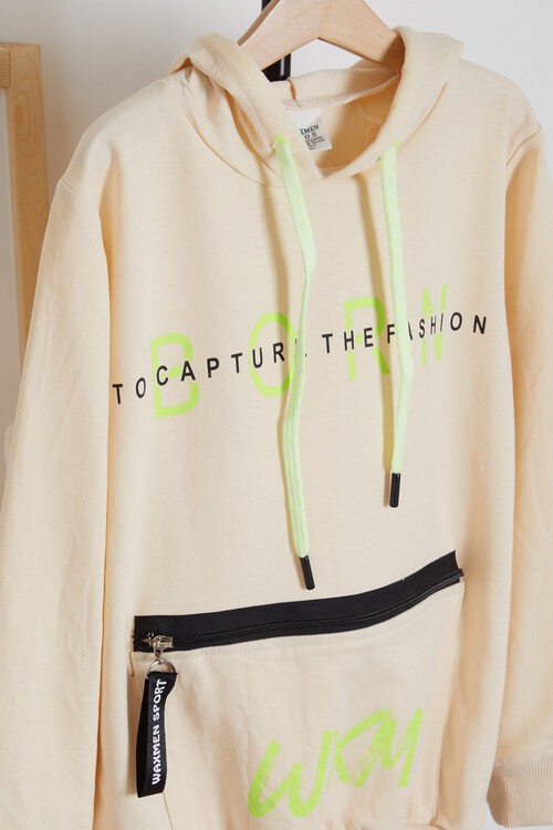 Erkek Çocuk Born Baskılı Kapşonlu Sweatshirt 9-12Yaş 14023