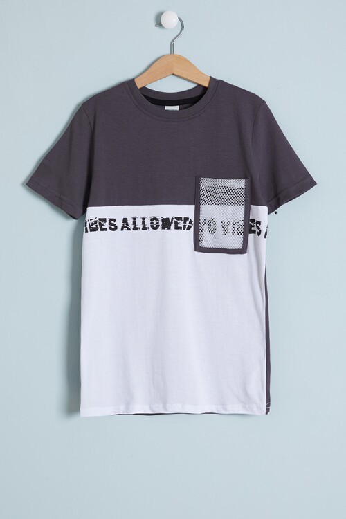 Erkek Çocuk Füme Göğüs Cep Detay 8-13 Yaş T-Shirt 4139-2