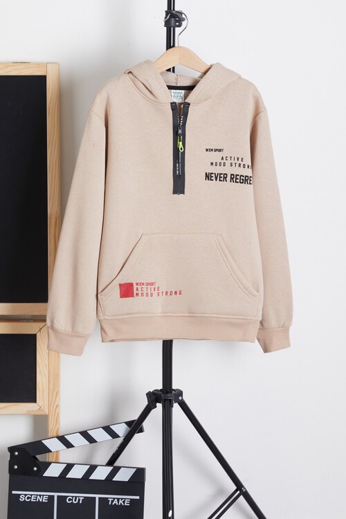 Erkek Çocuk Kanguru Cepli Kapşonlu Polarlı Sweatshirt 14159