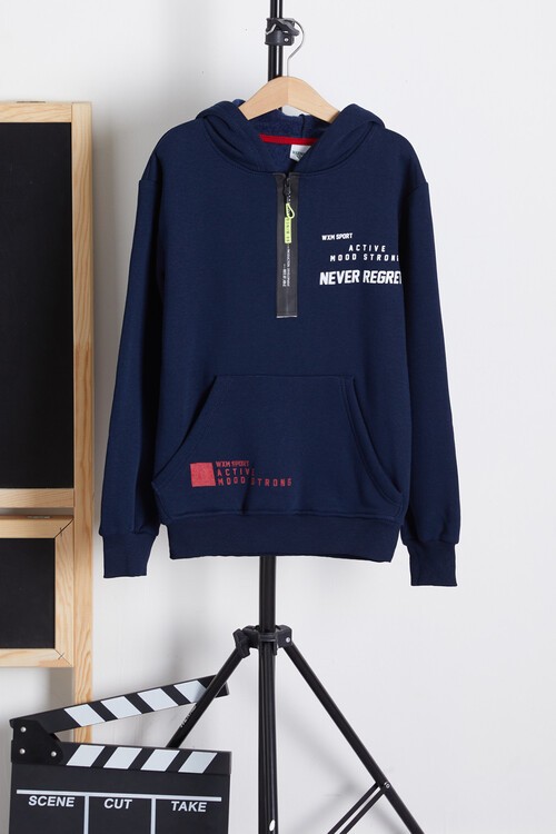 Erkek Çocuk Kanguru Cepli Kapşonlu Polarlı Sweatshirt 14159