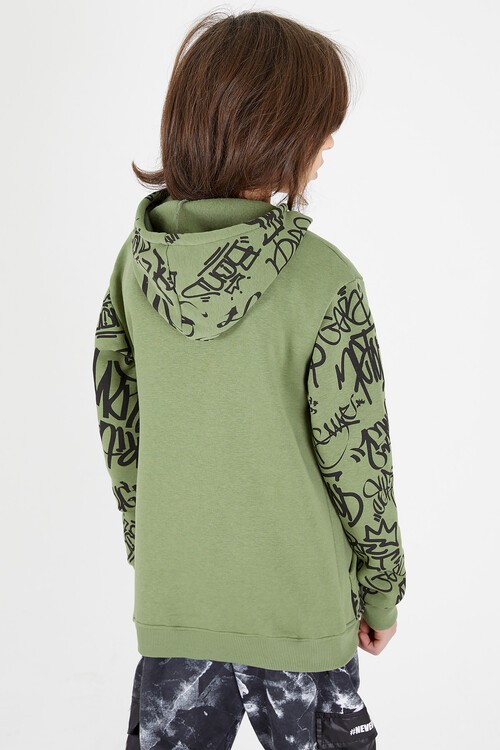 Erkek Çocuk Kolları Yazılı Polarlı Kapşonlu Sweatshirt 14617